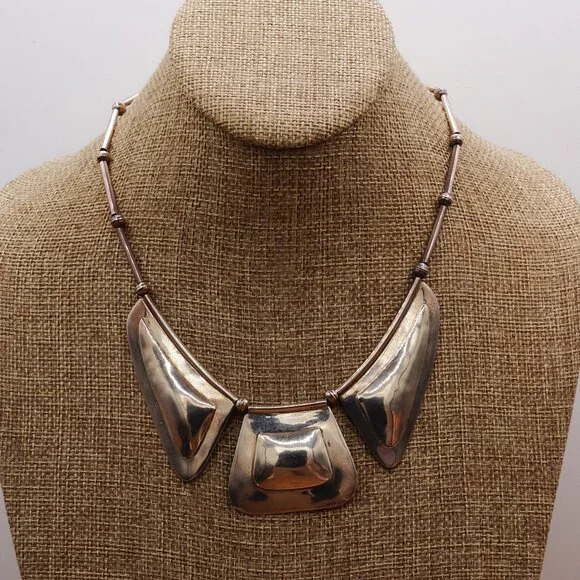 Vintage Native American Modernist Silver Bib Necklace Carlos Diaz Style 17" - Picture 2 of 13